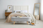 Panca pouf contenitore ovale pieghettata Beige / Bianco / Grigio, sedile singolo, gambe in legno di gomma