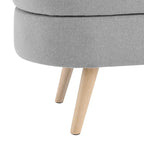 Panca pouf contenitore ovale pieghettata Beige / Bianco / Grigio, sedile singolo, gambe in legno di gomma