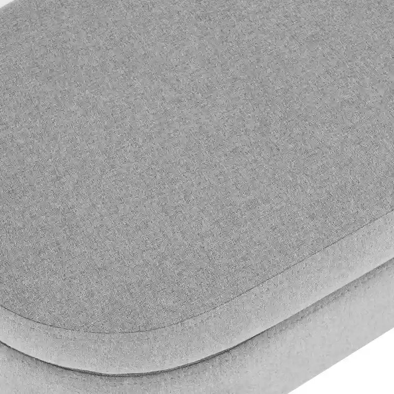 Panca pouf contenitore ovale pieghettata Beige / Bianco / Grigio, sedile singolo, gambe in legno di gomma