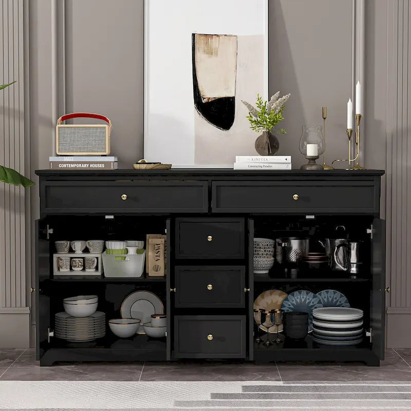 Cassettiera a 5 cassetti con ripiani laterali – Bianco / Grigio / Nero