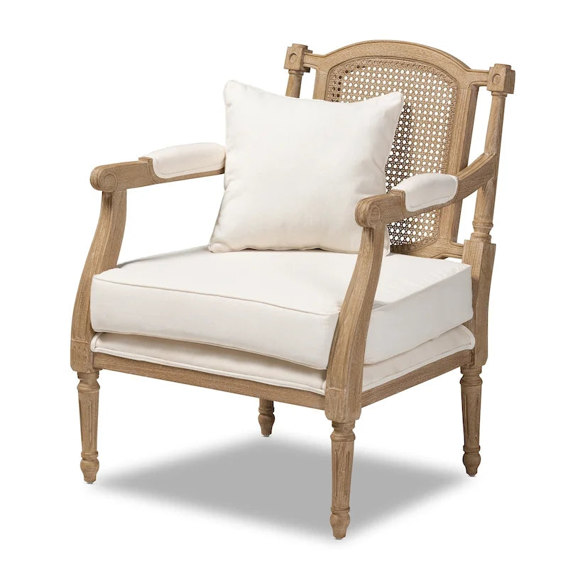 Poltrona in stile francese color avorio, Rattan e Tessuto, Posto singolo