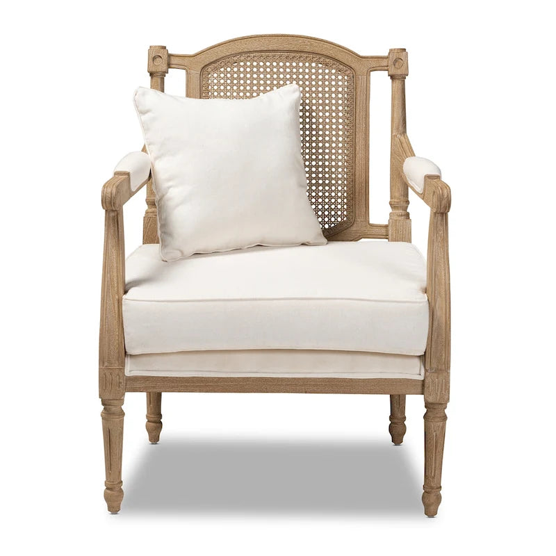 Poltrona in stile francese color avorio, Rattan e Tessuto, Posto singolo