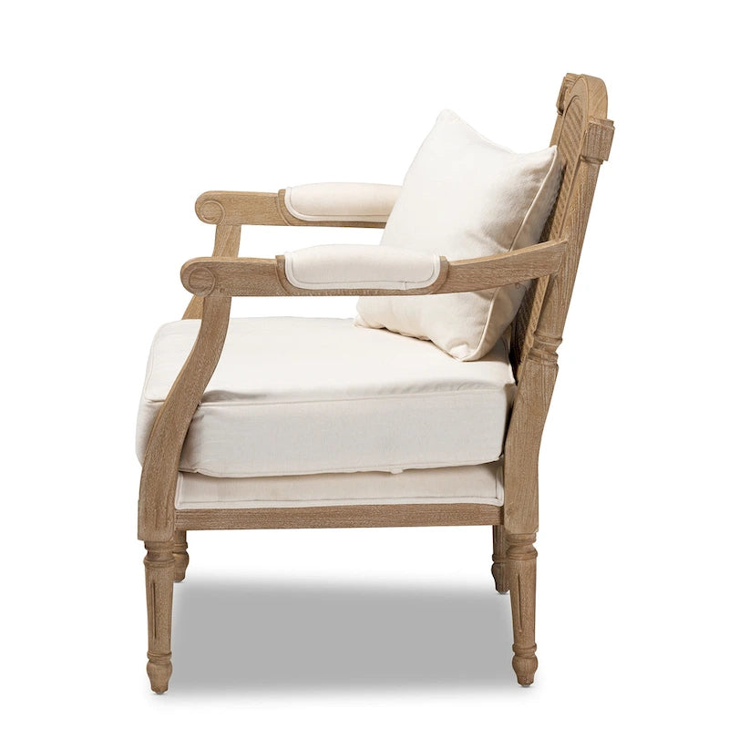 Poltrona in stile francese color avorio, Rattan e Tessuto, Posto singolo