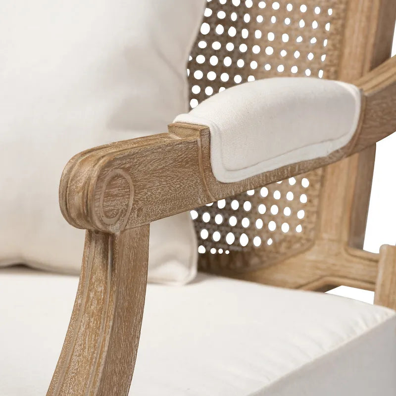 Poltrona in stile francese color avorio, Rattan e Tessuto, Posto singolo