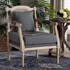 Poltrona in stile francese color avorio, Rattan e Tessuto, Posto singolo