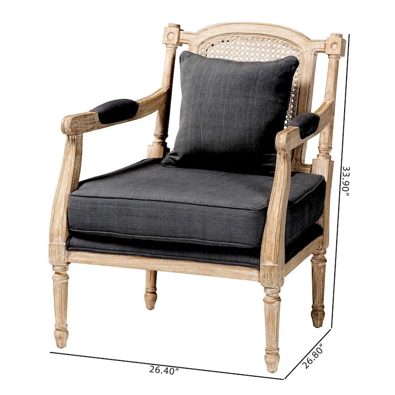 Poltrona in stile francese color avorio, Rattan e Tessuto, Posto singolo