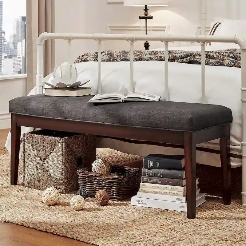 Panca senza schienale rivestita in lino, Marrone/Beige/Grigio, 2 posti