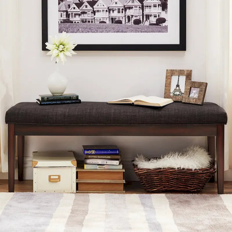 Panca senza schienale rivestita in lino, Marrone/Beige/Grigio, 2 posti
