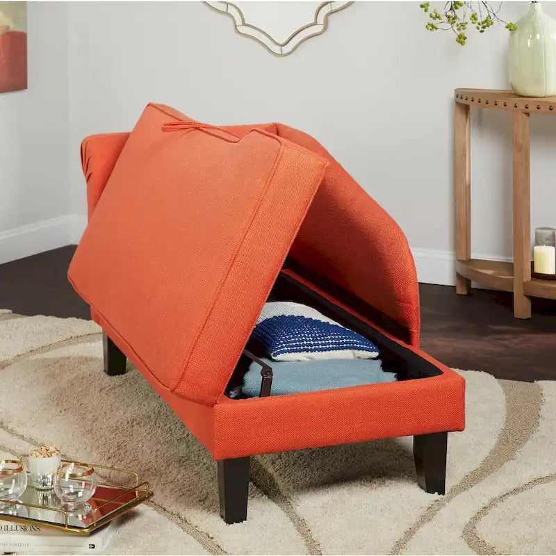 Chaise longue con contenitore – Beige / Blu / Grigio / Arancione / Bordeaux, Singolo