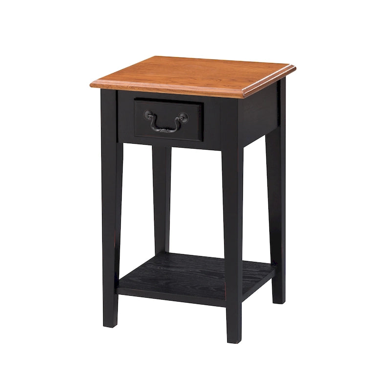 Tavolino quadrato con cassetto e ripiano, Rovere Medio / Bianco / Nero Ardesia