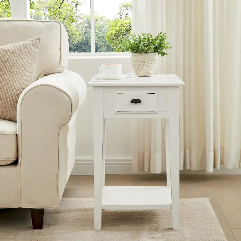 Tavolino quadrato con cassetto e ripiano, Rovere Medio / Bianco / Nero Ardesia