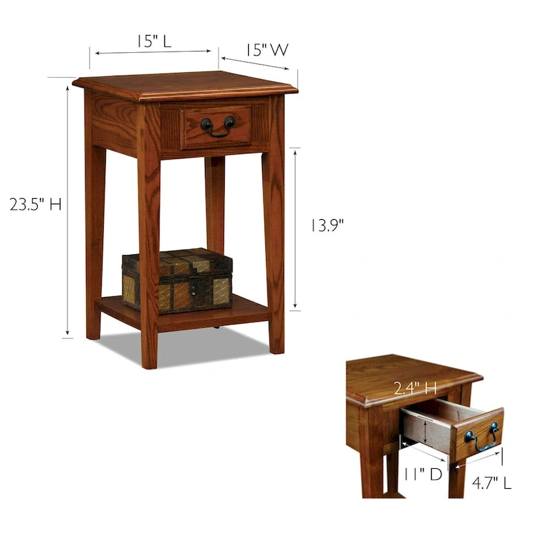 Tavolino quadrato con cassetto e ripiano, Rovere Medio / Bianco / Nero Ardesia