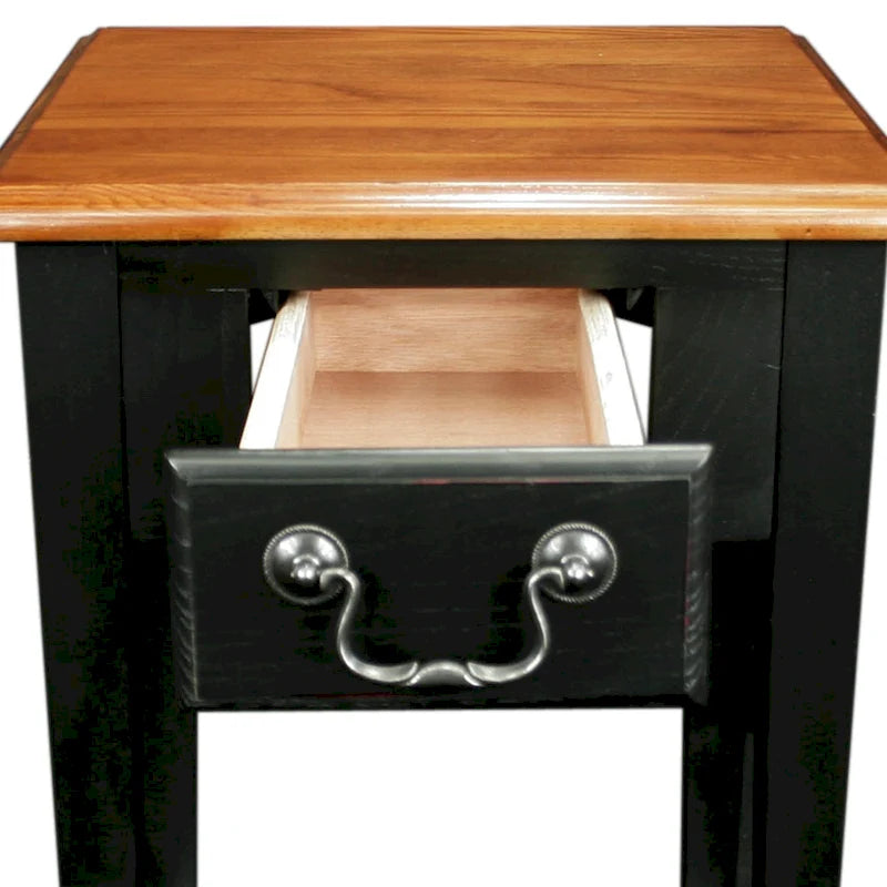 Tavolino quadrato con cassetto e ripiano, Rovere Medio / Bianco / Nero Ardesia
