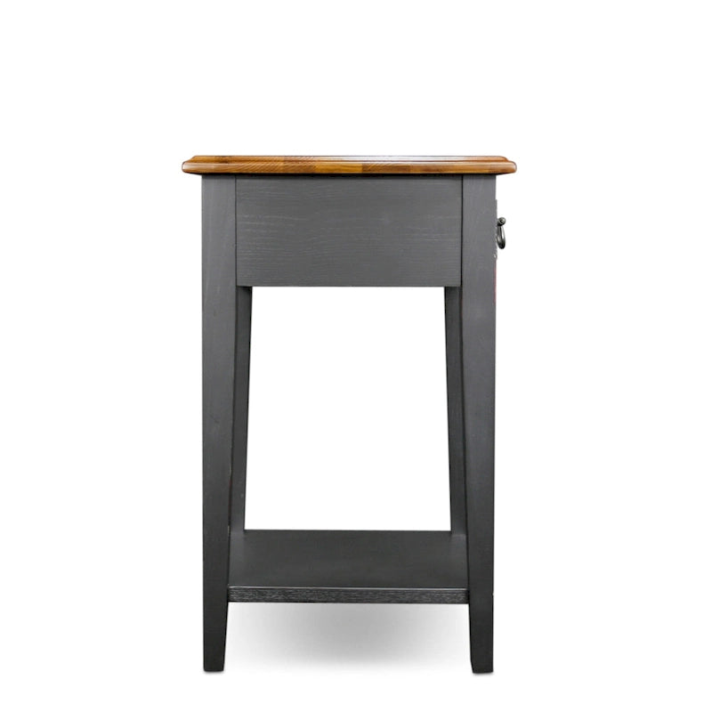 Tavolino quadrato con cassetto e ripiano, Rovere Medio / Bianco / Nero Ardesia