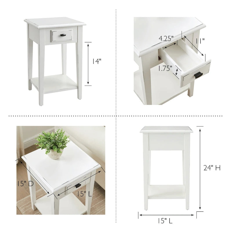 Tavolino quadrato con cassetto e ripiano, Rovere Medio / Bianco / Nero Ardesia