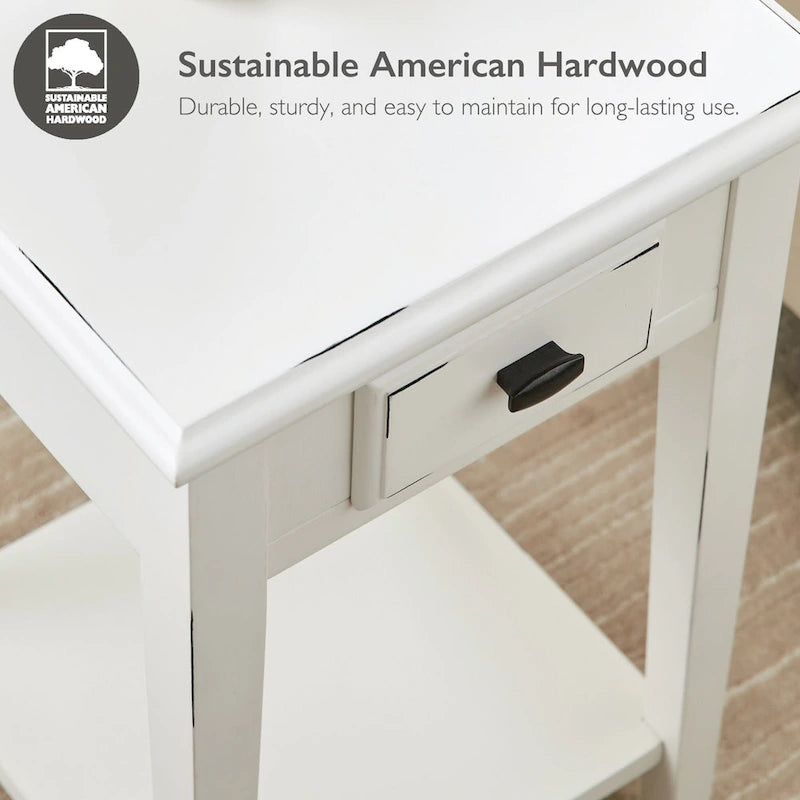 Tavolino quadrato con cassetto e ripiano, Rovere Medio / Bianco / Nero Ardesia
