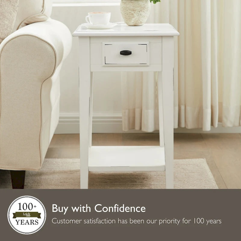 Tavolino quadrato con cassetto e ripiano, Rovere Medio / Bianco / Nero Ardesia