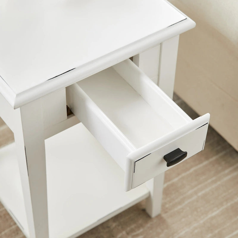 Tavolino quadrato con cassetto e ripiano, Rovere Medio / Bianco / Nero Ardesia