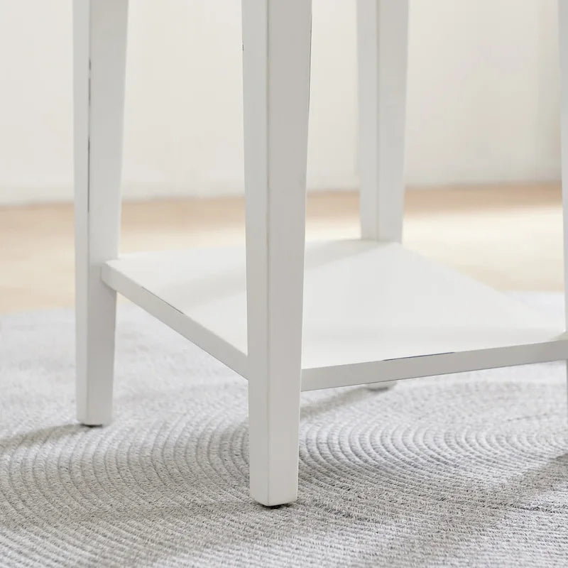 Tavolino quadrato con cassetto e ripiano, Rovere Medio / Bianco / Nero Ardesia