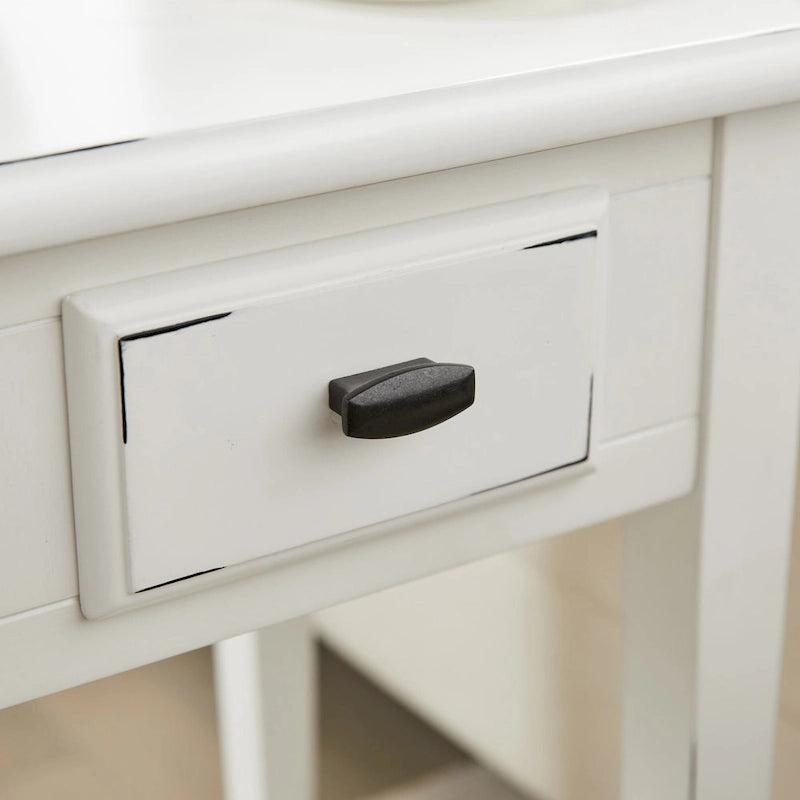 Tavolino quadrato con cassetto e ripiano, Rovere Medio / Bianco / Nero Ardesia