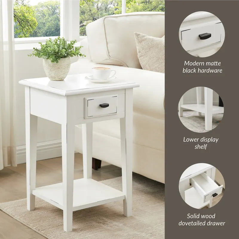 Tavolino quadrato con cassetto e ripiano, Rovere Medio / Bianco / Nero Ardesia