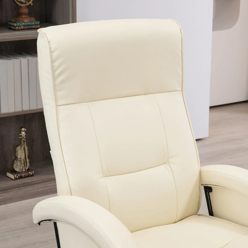 Poltrona reclinabile girevole in pelle PU Nera / Bianco Crema / Grigia con poggiapiedi, schienale regolabile a 135°, seduta singola