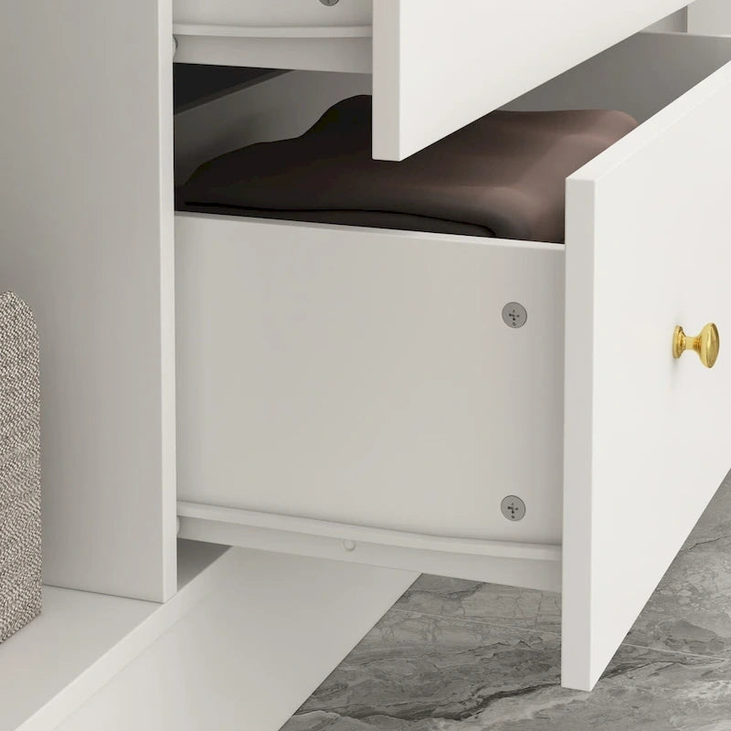 Armadio autoportante bianco/marrone scuro con specchio, 4 ante e 2 cassetti, per 1 persona