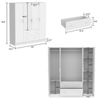Armadio autoportante bianco/marrone scuro con specchio, 4 ante e 2 cassetti, per 1 persona