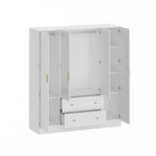Armadio autoportante bianco/marrone scuro con specchio, 4 ante e 2 cassetti, per 1 persona