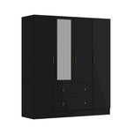 Armadio autoportante bianco/marrone scuro con specchio, 4 ante e 2 cassetti, per 1 persona