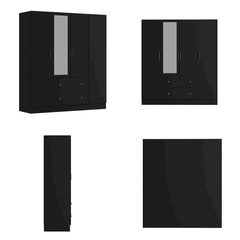 Armadio autoportante bianco/marrone scuro con specchio, 4 ante e 2 cassetti, per 1 persona