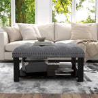 Pouf/Ottoman da Cocktail in Lino con Trapuntatura Grigio/Beige e Contenitore, 2 Colori