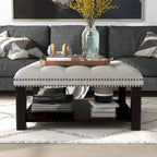 Pouf/Ottoman da Cocktail in Lino con Trapuntatura Grigio/Beige e Contenitore, 2 Colori