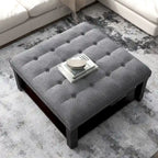 Pouf/Ottoman da Cocktail in Lino con Trapuntatura Grigio/Beige e Contenitore, 2 Colori
