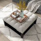 Pouf/Ottoman da Cocktail in Lino con Trapuntatura Grigio/Beige e Contenitore, 2 Colori