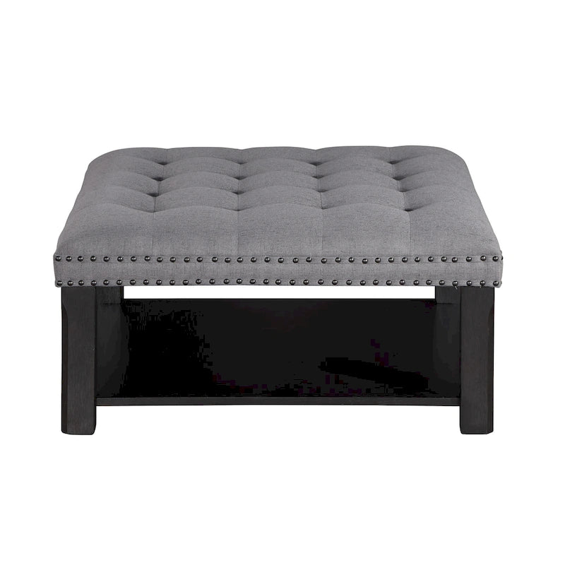 Pouf/Ottoman da Cocktail in Lino con Trapuntatura Grigio/Beige e Contenitore, 2 Colori