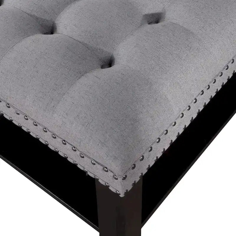 Pouf/Ottoman da Cocktail in Lino con Trapuntatura Grigio/Beige e Contenitore, 2 Colori
