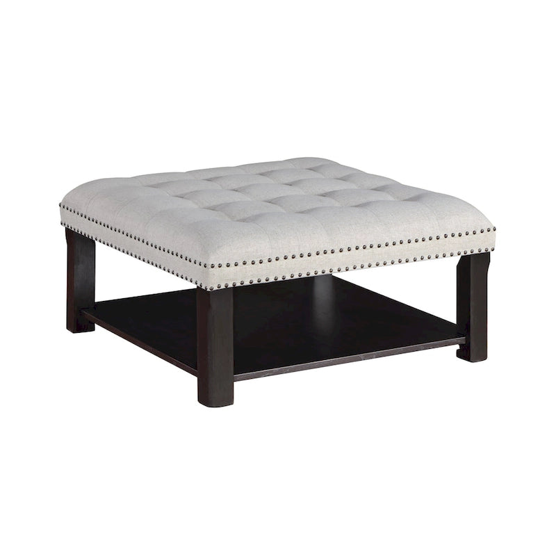 Pouf/Ottoman da Cocktail in Lino con Trapuntatura Grigio/Beige e Contenitore, 2 Colori