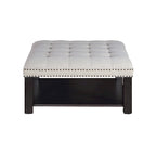 Pouf/Ottoman da Cocktail in Lino con Trapuntatura Grigio/Beige e Contenitore, 2 Colori