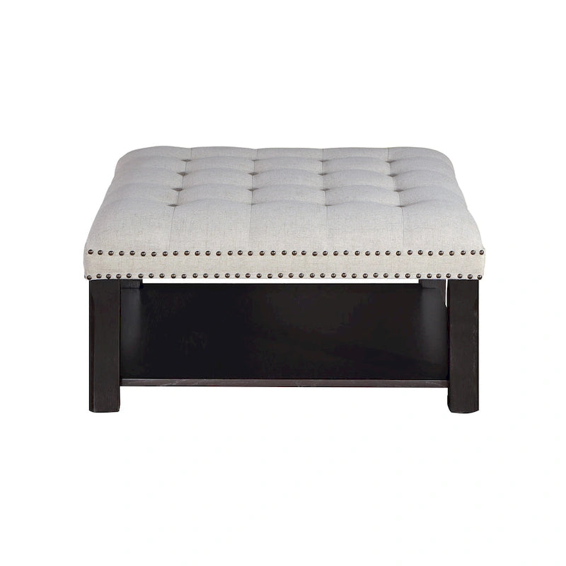 Pouf/Ottoman da Cocktail in Lino con Trapuntatura Grigio/Beige e Contenitore, 2 Colori
