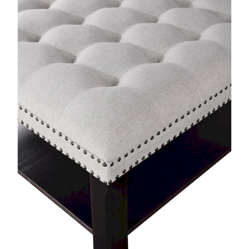 Pouf/Ottoman da Cocktail in Lino con Trapuntatura Grigio/Beige e Contenitore, 2 Colori