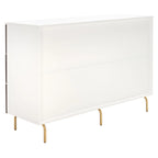 Cassettiera a 6 cassetti Noce/Bianco con gambe dorate, stile Mid-Century, per 1–2 utenti