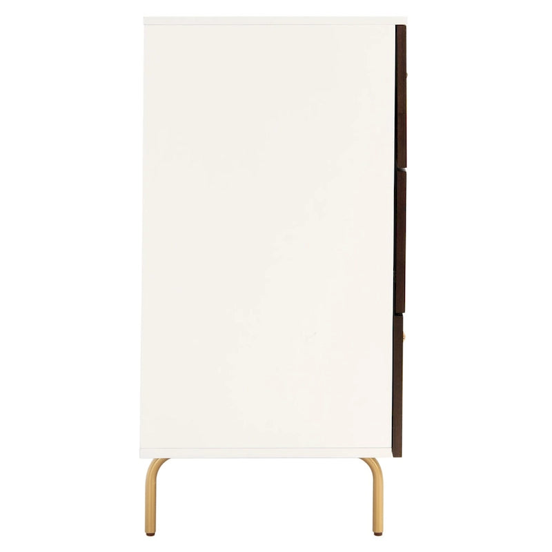 Cassettiera a 6 cassetti Noce/Bianco con gambe dorate, stile Mid-Century, per 1–2 utenti