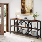 Consolle da Divano da 180 cm con Scaffali a 3 Ripiani – Grigio / Marrone / Noce / Bianco, Stile Industriale