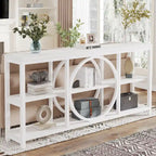Consolle da Divano da 180 cm con Scaffali a 3 Ripiani – Grigio / Marrone / Noce / Bianco, Stile Industriale