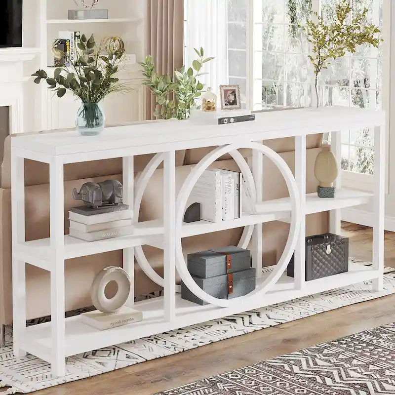 Consolle da Divano da 180 cm con Scaffali a 3 Ripiani – Grigio / Marrone / Noce / Bianco, Stile Industriale
