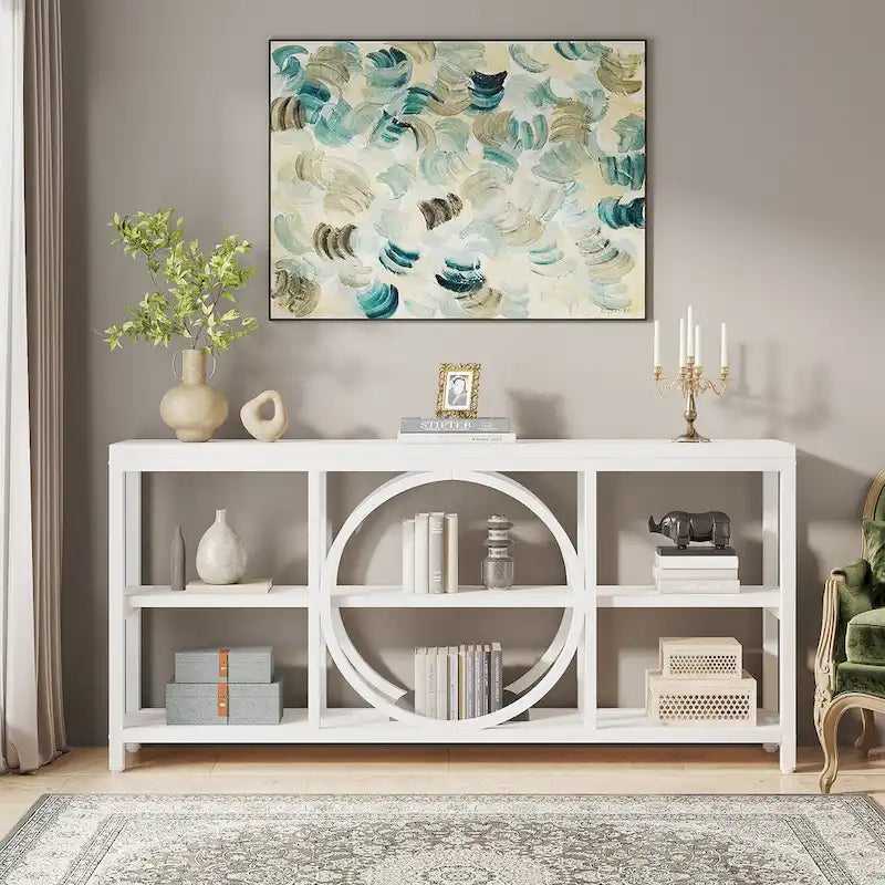 Consolle da Divano da 180 cm con Scaffali a 3 Ripiani – Grigio / Marrone / Noce / Bianco, Stile Industriale