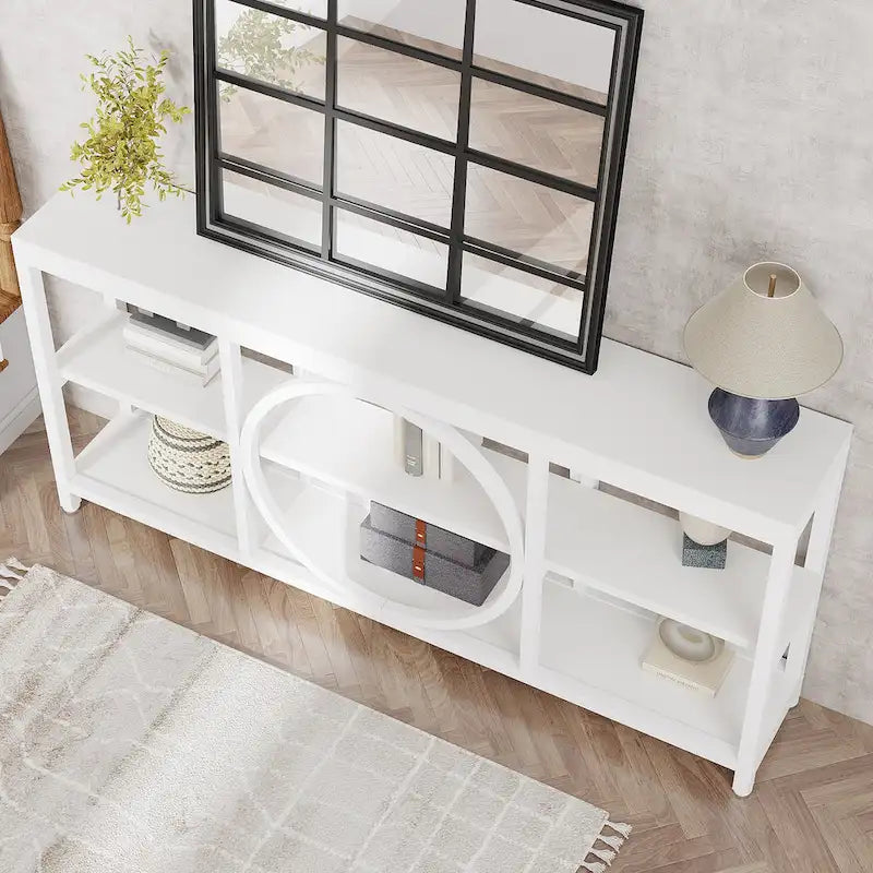 Consolle da Divano da 180 cm con Scaffali a 3 Ripiani – Grigio / Marrone / Noce / Bianco, Stile Industriale