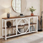 Consolle da Divano da 180 cm con Scaffali a 3 Ripiani – Grigio / Marrone / Noce / Bianco, Stile Industriale