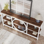 Consolle da Divano da 180 cm con Scaffali a 3 Ripiani – Grigio / Marrone / Noce / Bianco, Stile Industriale